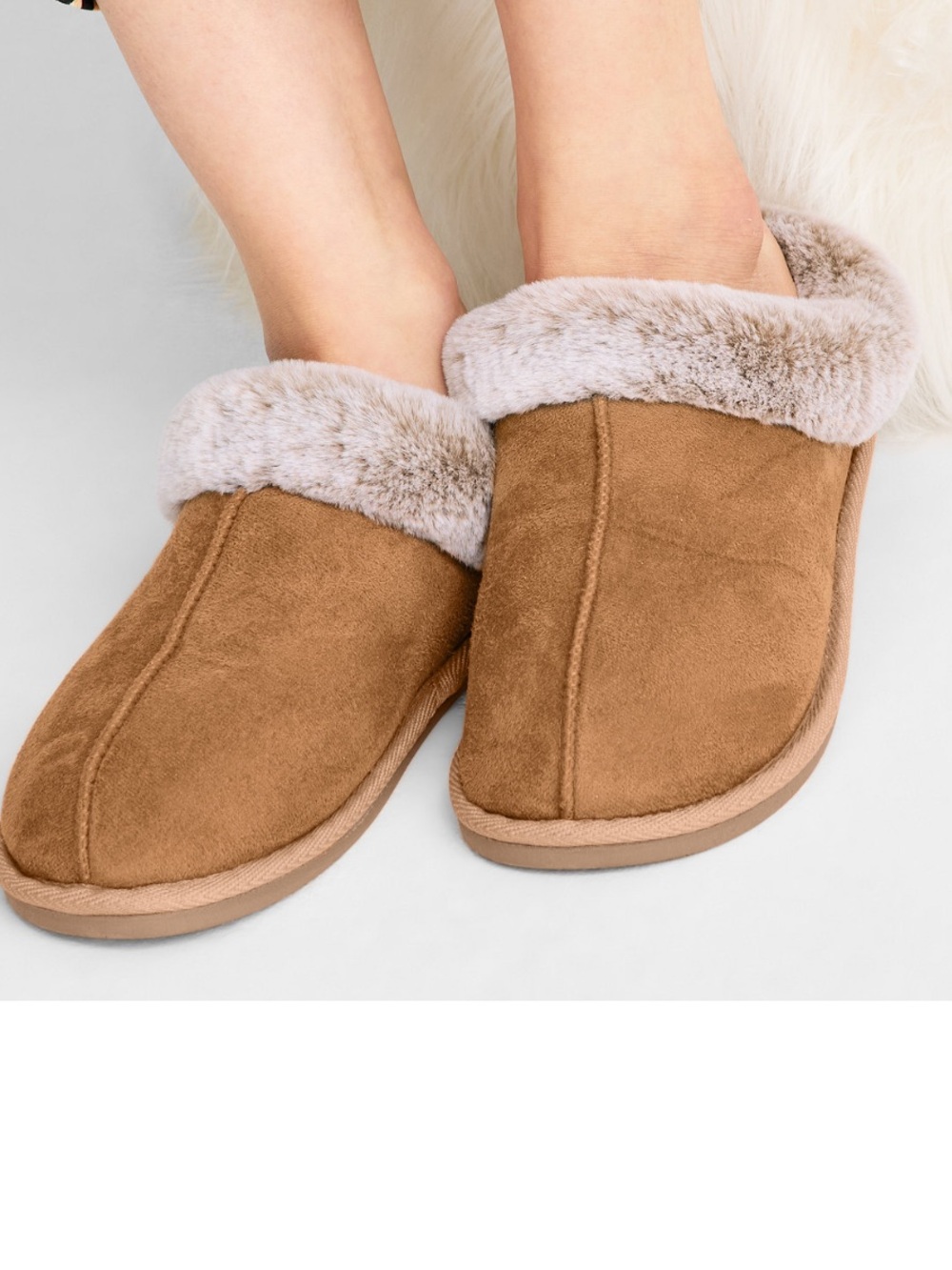State of Day Women's Boxed Faux-Fur-Collar Clog Slippers,